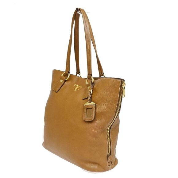PRADA Logo Side Zip Shoulder Hand Tote Bag Leather Brown GHW - Picture 2 of 14